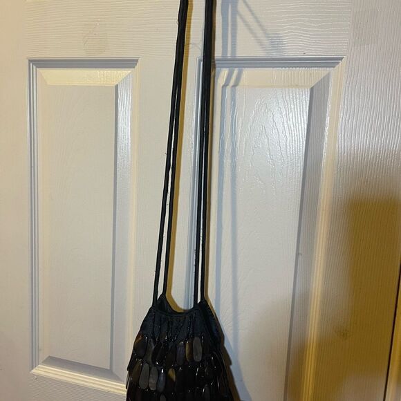 Lili Lua Vintage black satin bag cover with tortoises shells black beads accent - Picture 6 of 11